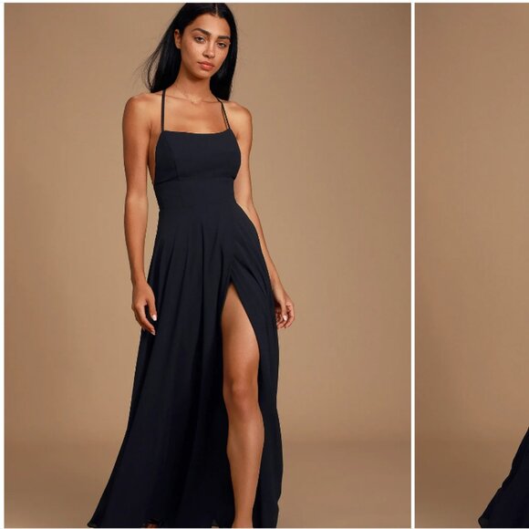LULUS Low-Back Black Formal Dress - Picture 1 of 5